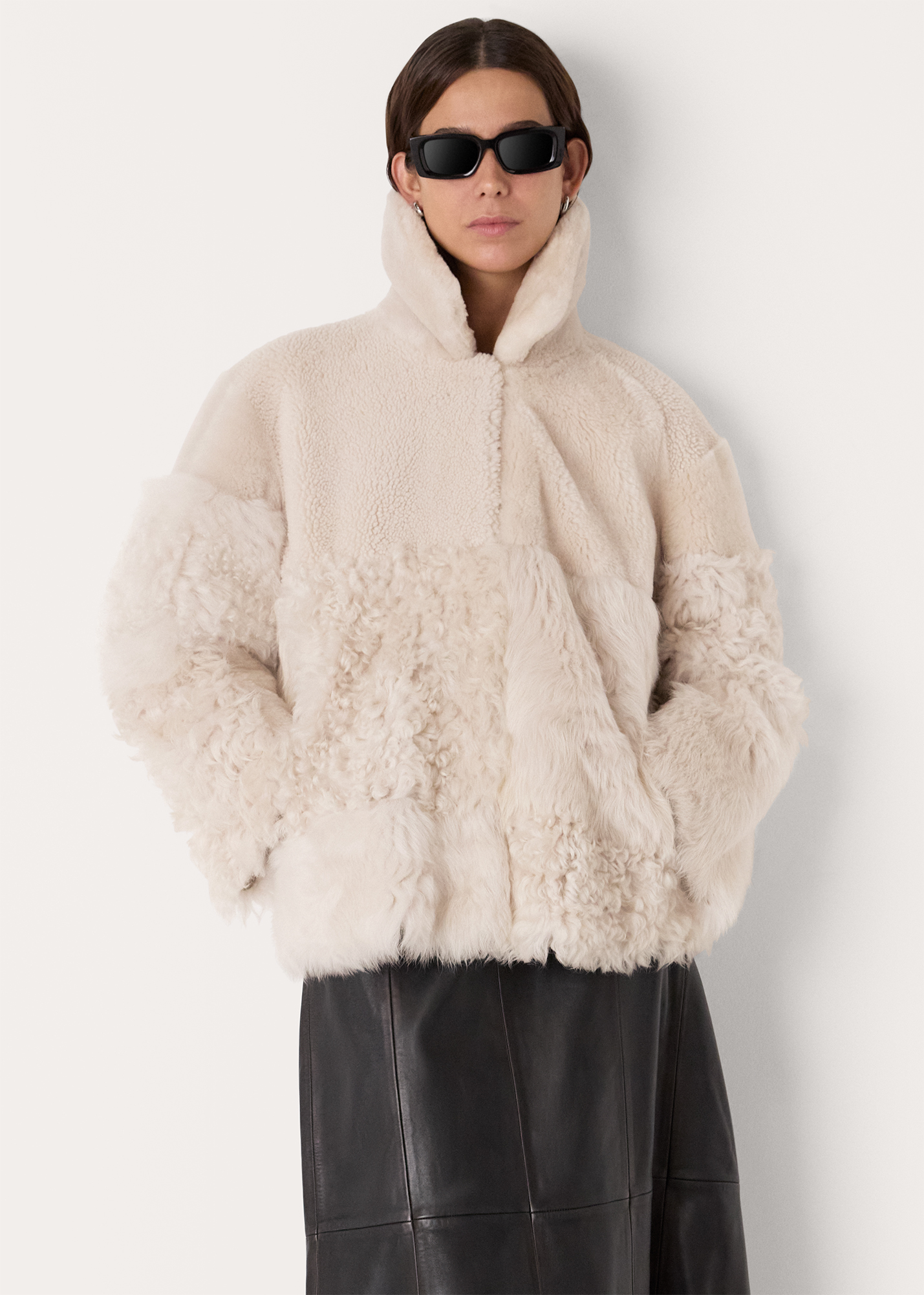 Whistles Women's Ivory/Multi Hema Shearling Coat Size S