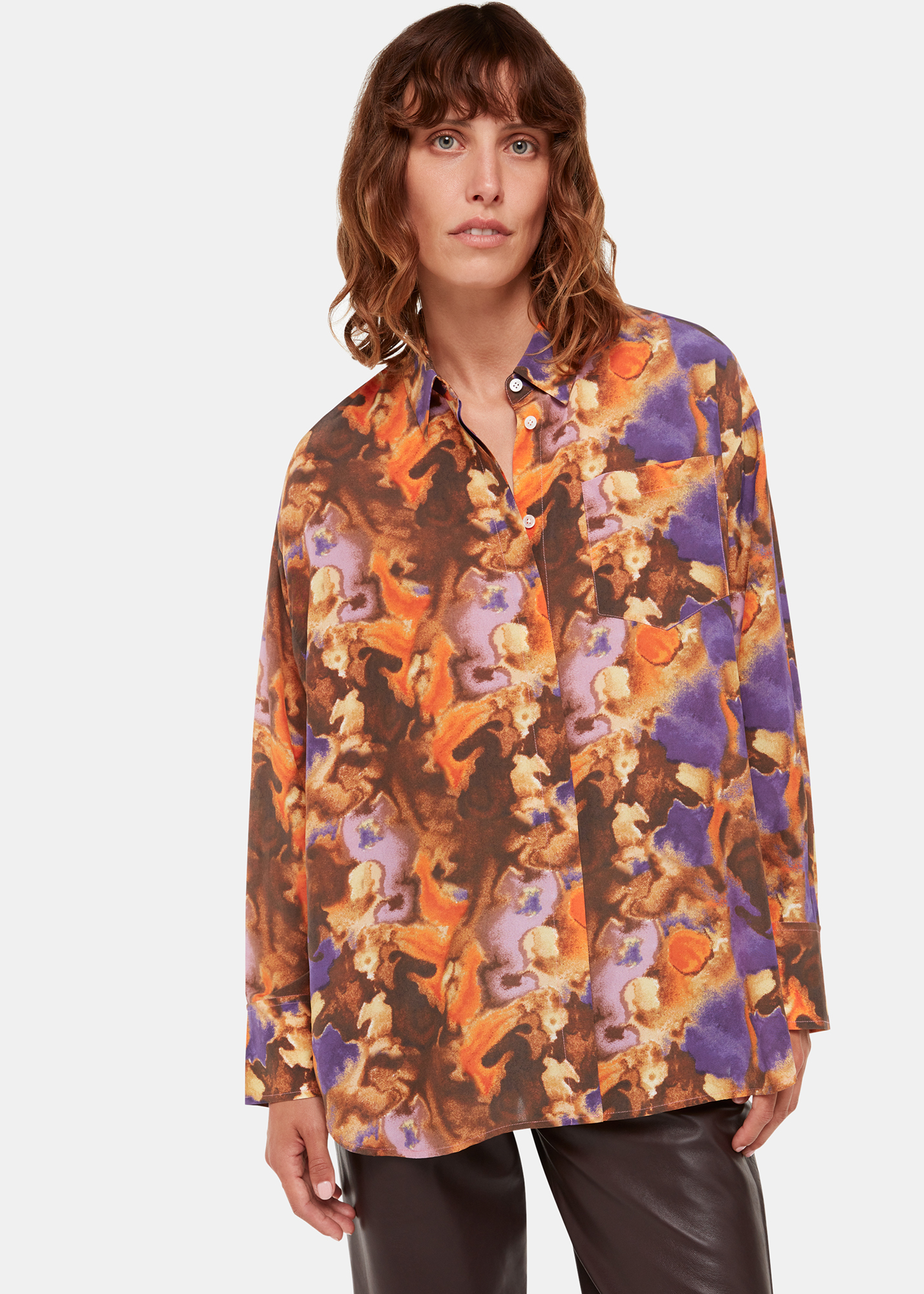 Whistles Women's Multicolour Sprayed Texture Silk Shirt Size 6
