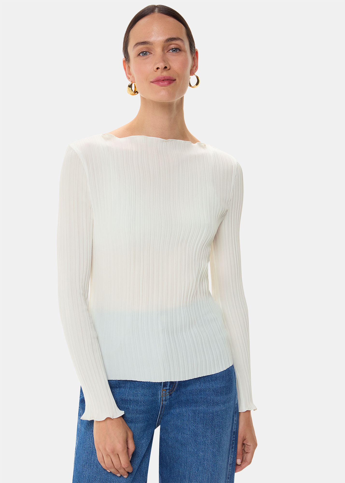 Whistles Women's Ivory Elsa Plisse Top Size 6