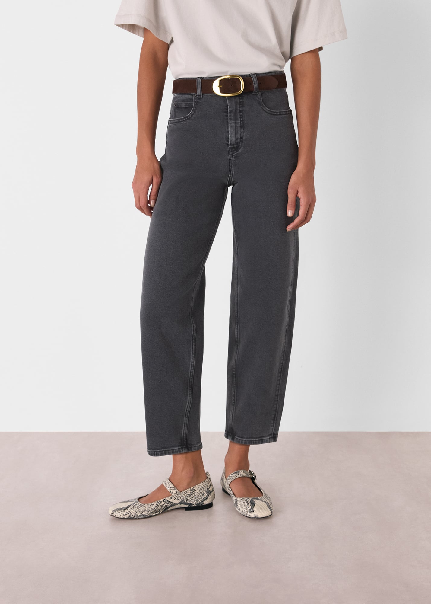 Whistles Women's Grey Stretch Barrel Leg Jean Size 28