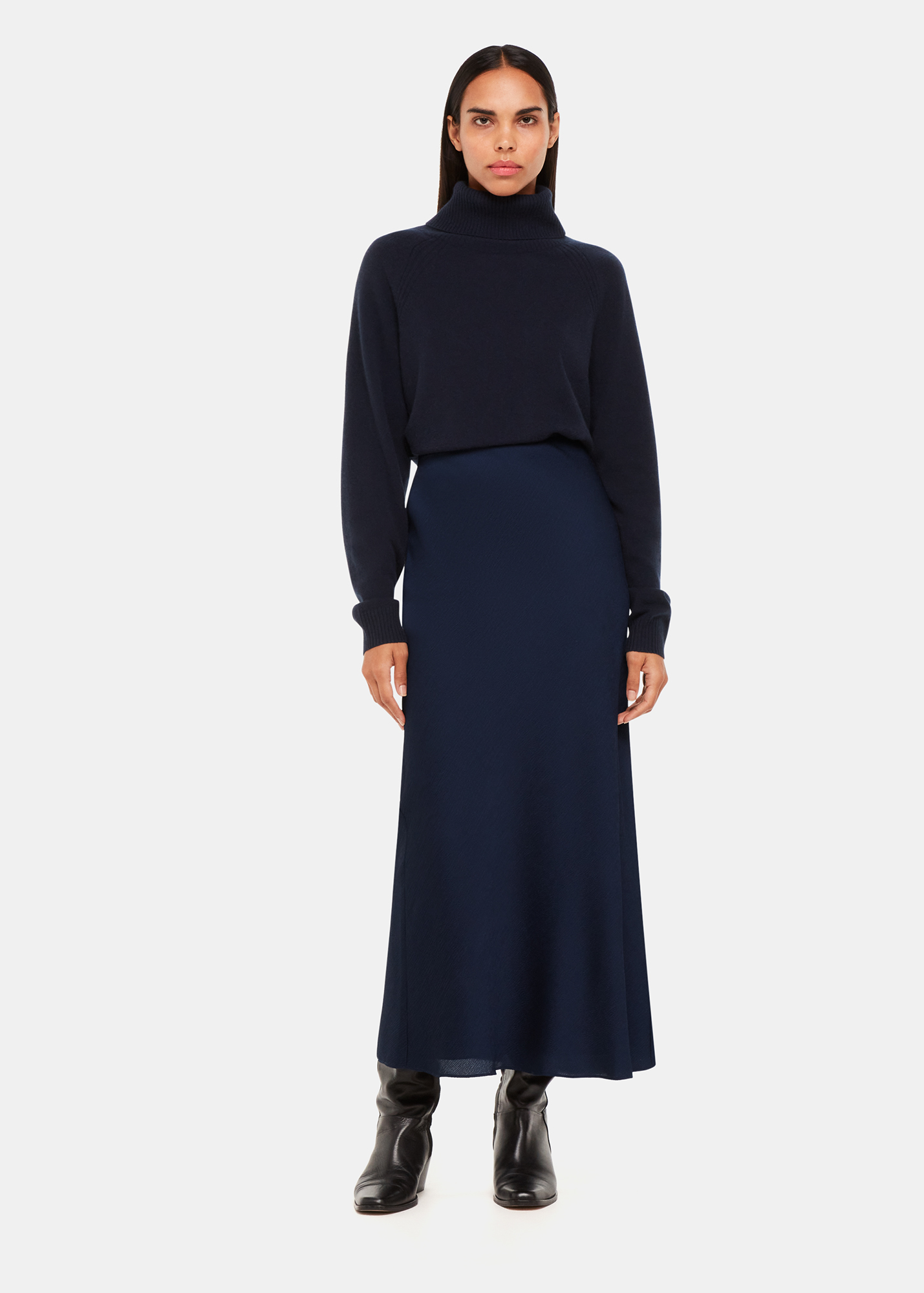 Whistles Women's Navy Satin Bias Cut Skirt Size 12