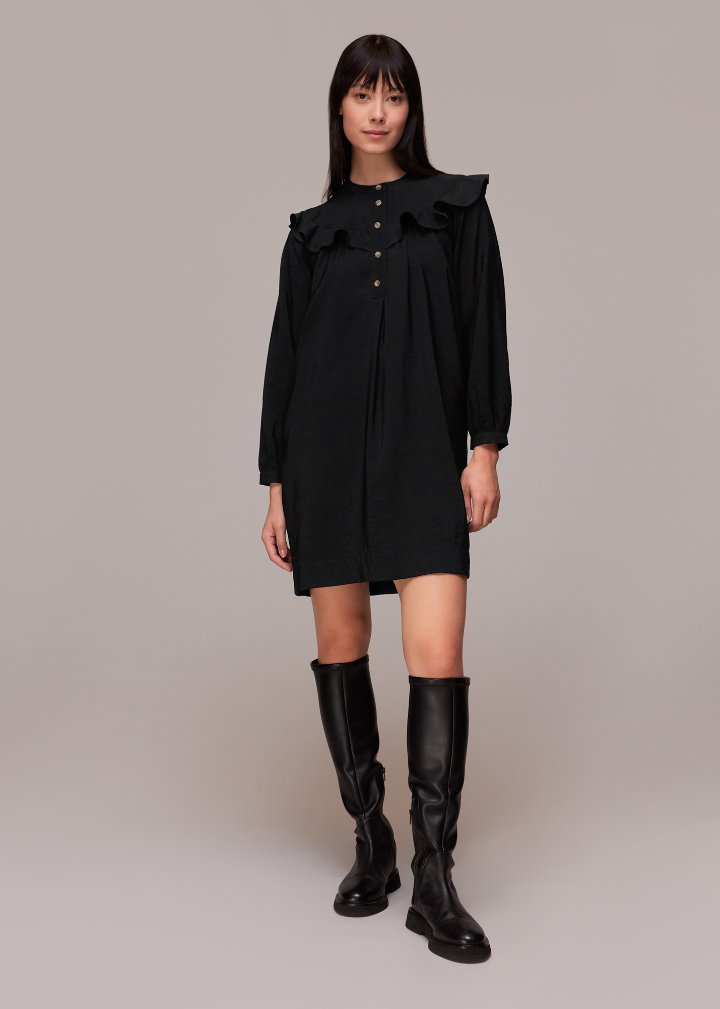 Whistles Women's Black Dara Frill Detail Dress Size 6