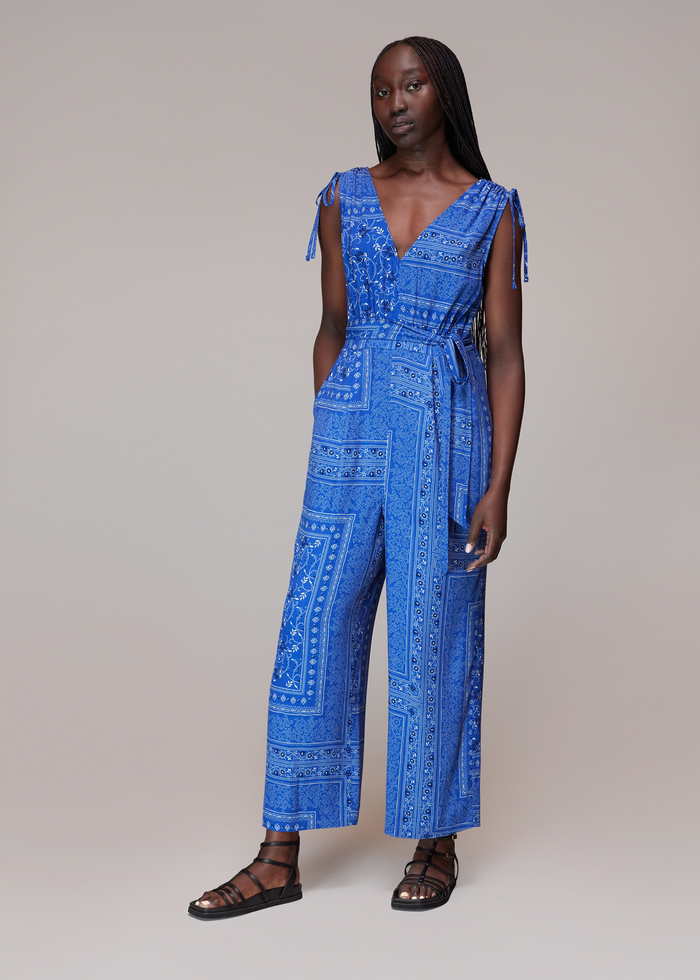 Whistles Women's Blue/Multi Bandana Print Jumpsuit Size 16
