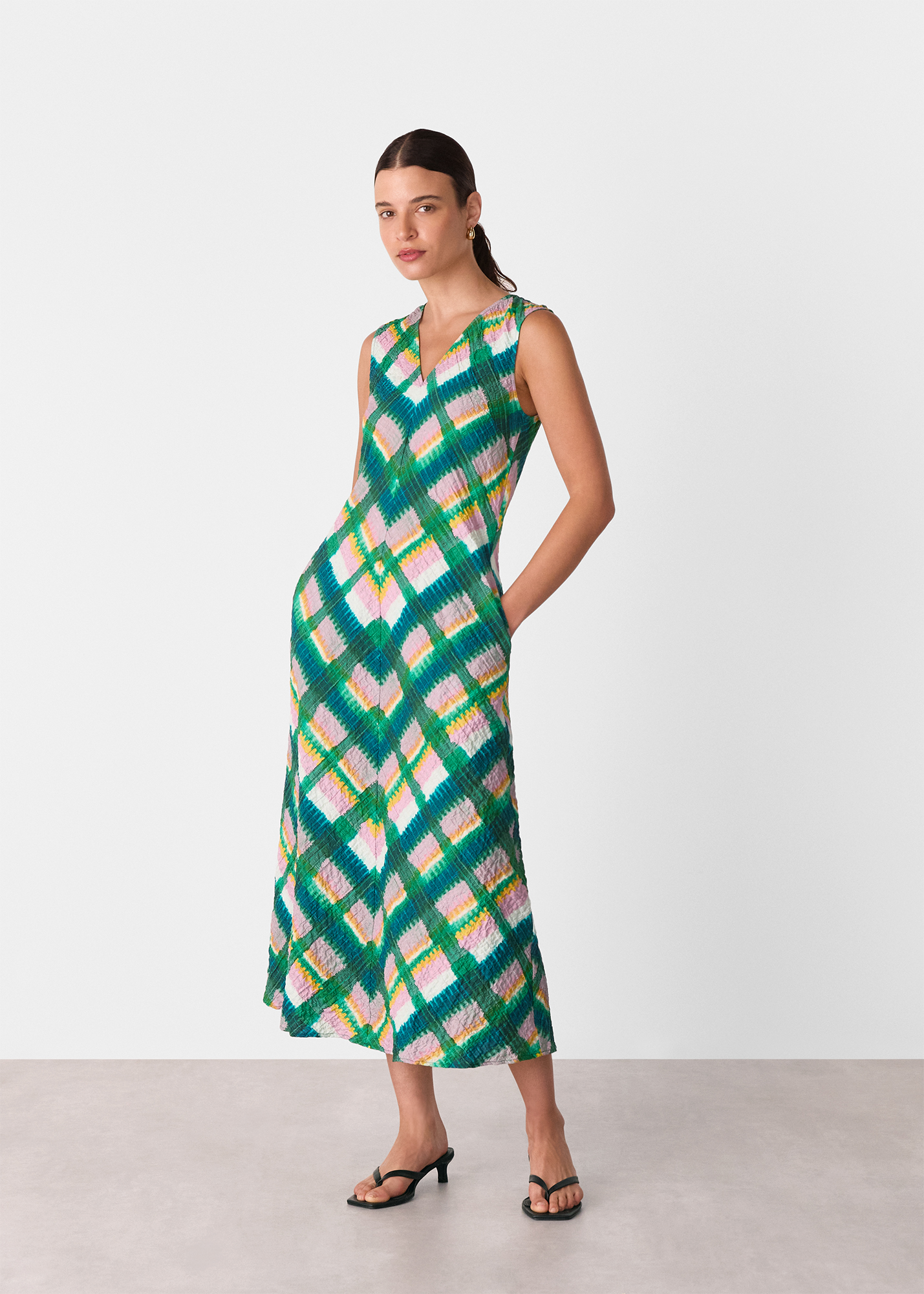 Whistles Women's Green/Multi Sleeveless Checked Dress Size 18