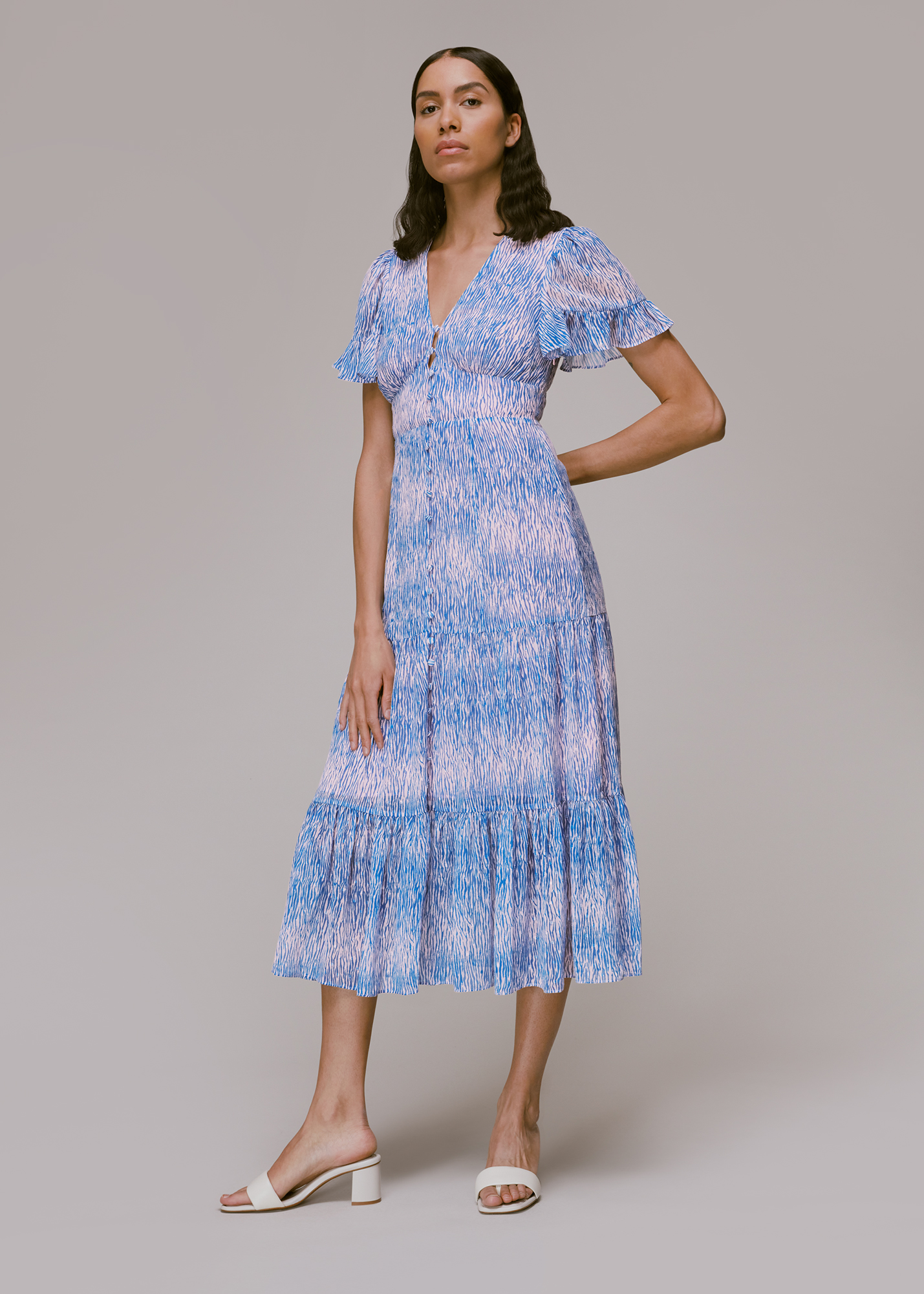 Whistles Women's Multicolour Tiger Dobby Midi Dress Size 4
