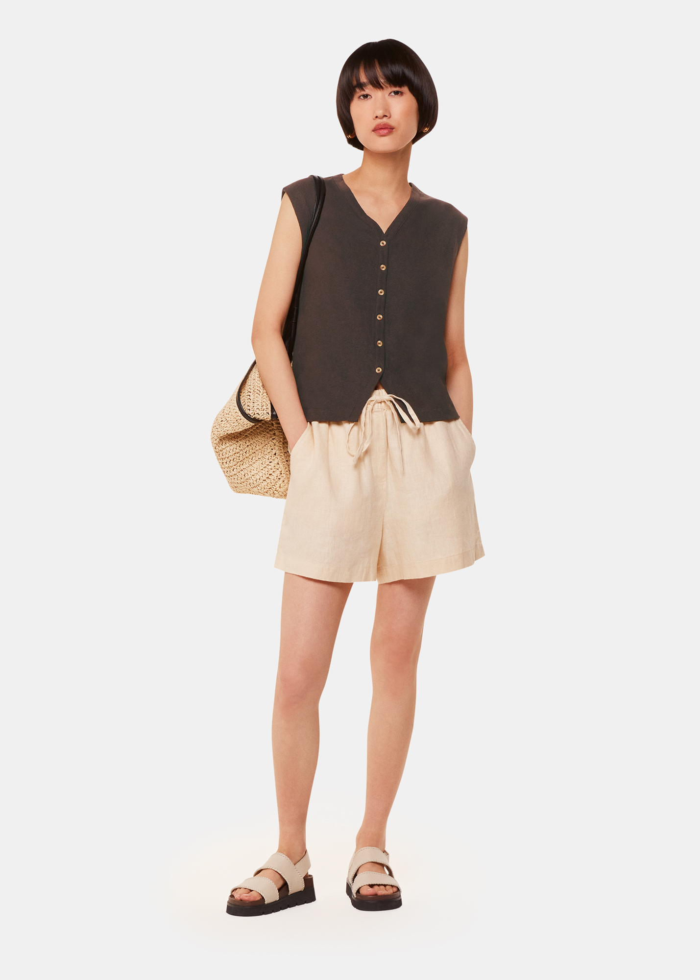 Whistles Women's Chocolate Linen Button Front Tank Size XS