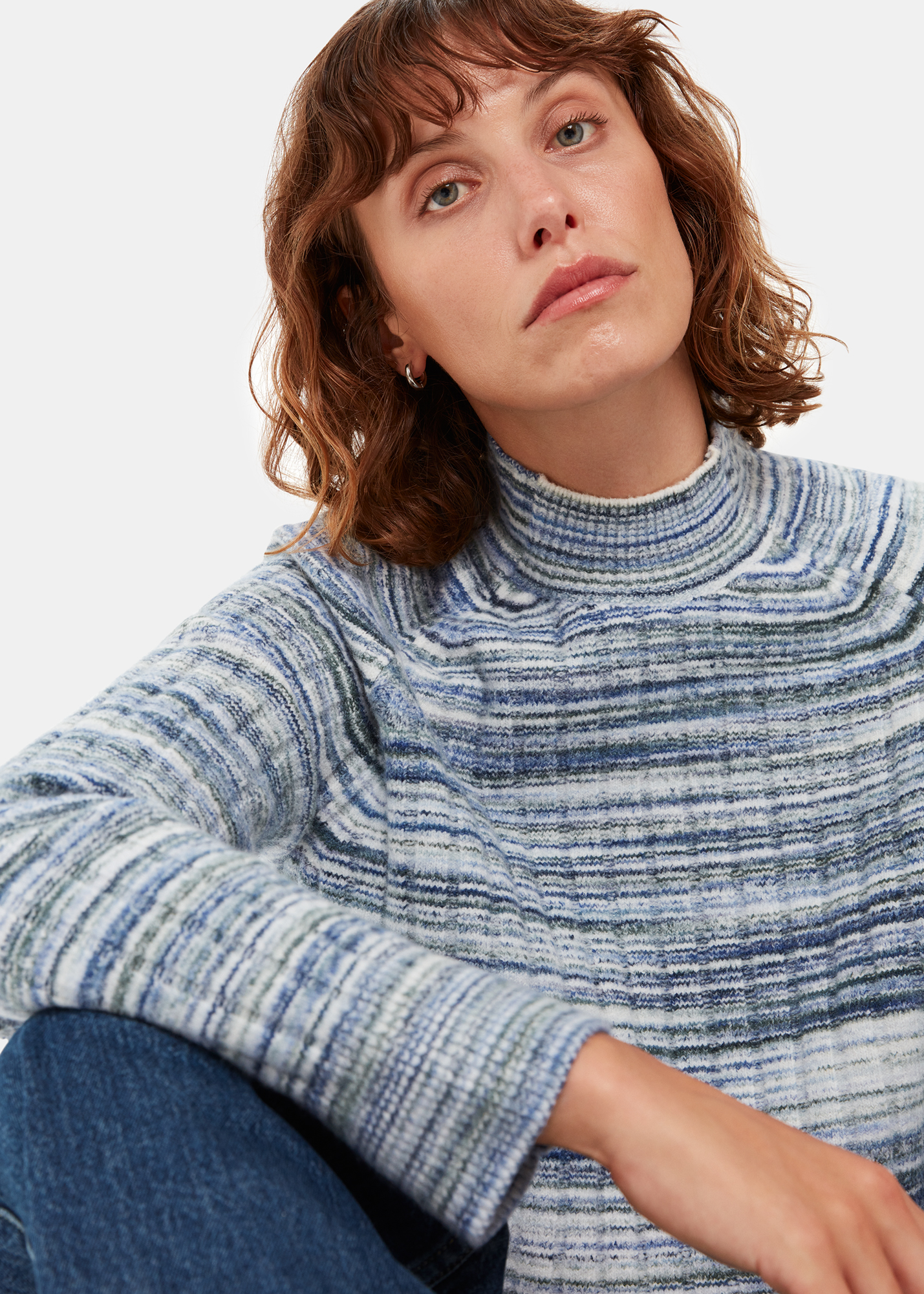 Whistles Women's Blue/Multi Space Dye Funnel Neck Size M