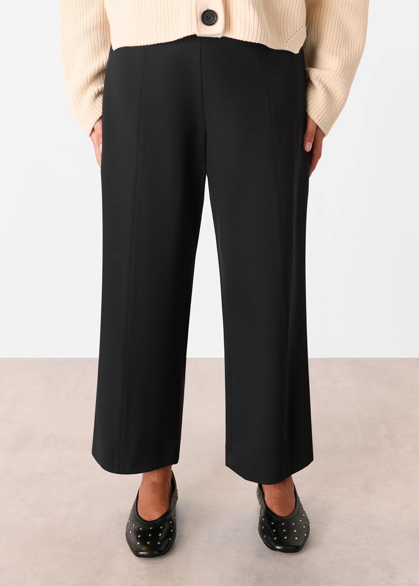 Whistles Women's Black Petite Camilla Wide Leg Trouser Size 14