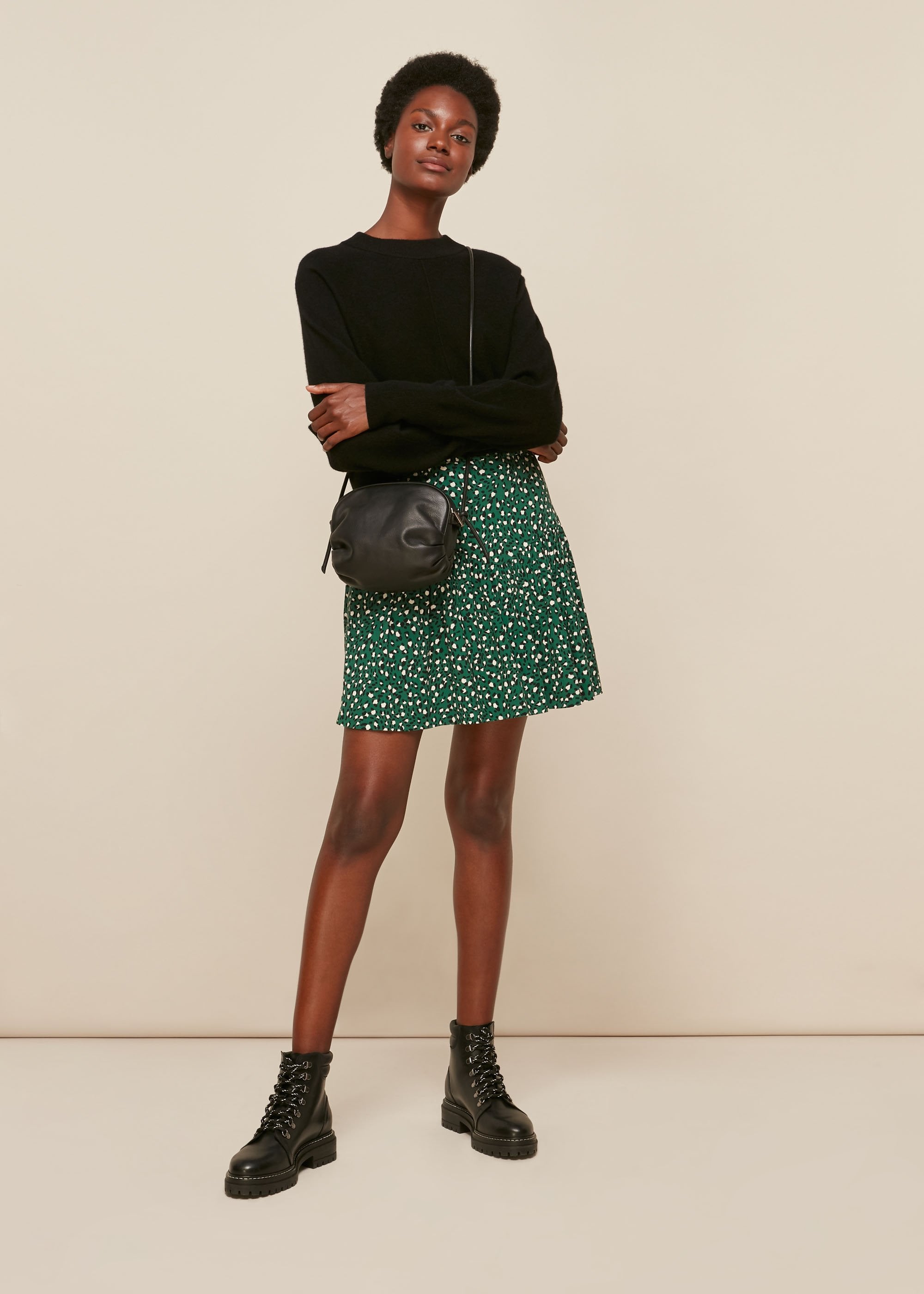 Whistles Women's Green/Multi Wild Leopard Flippy Skirt Size 18