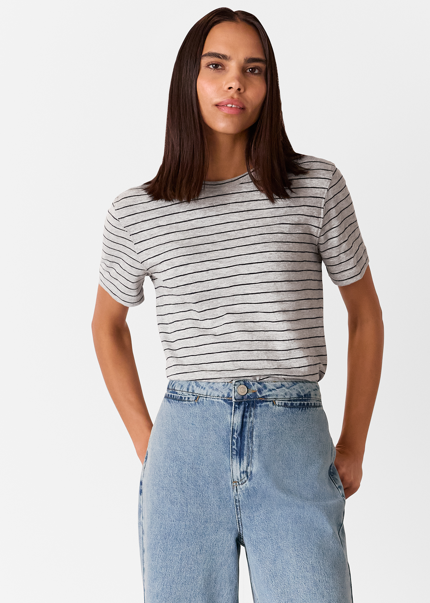Whistles Women's Grey/Multi Emily Ultimate Stripe T-Shirt Size M