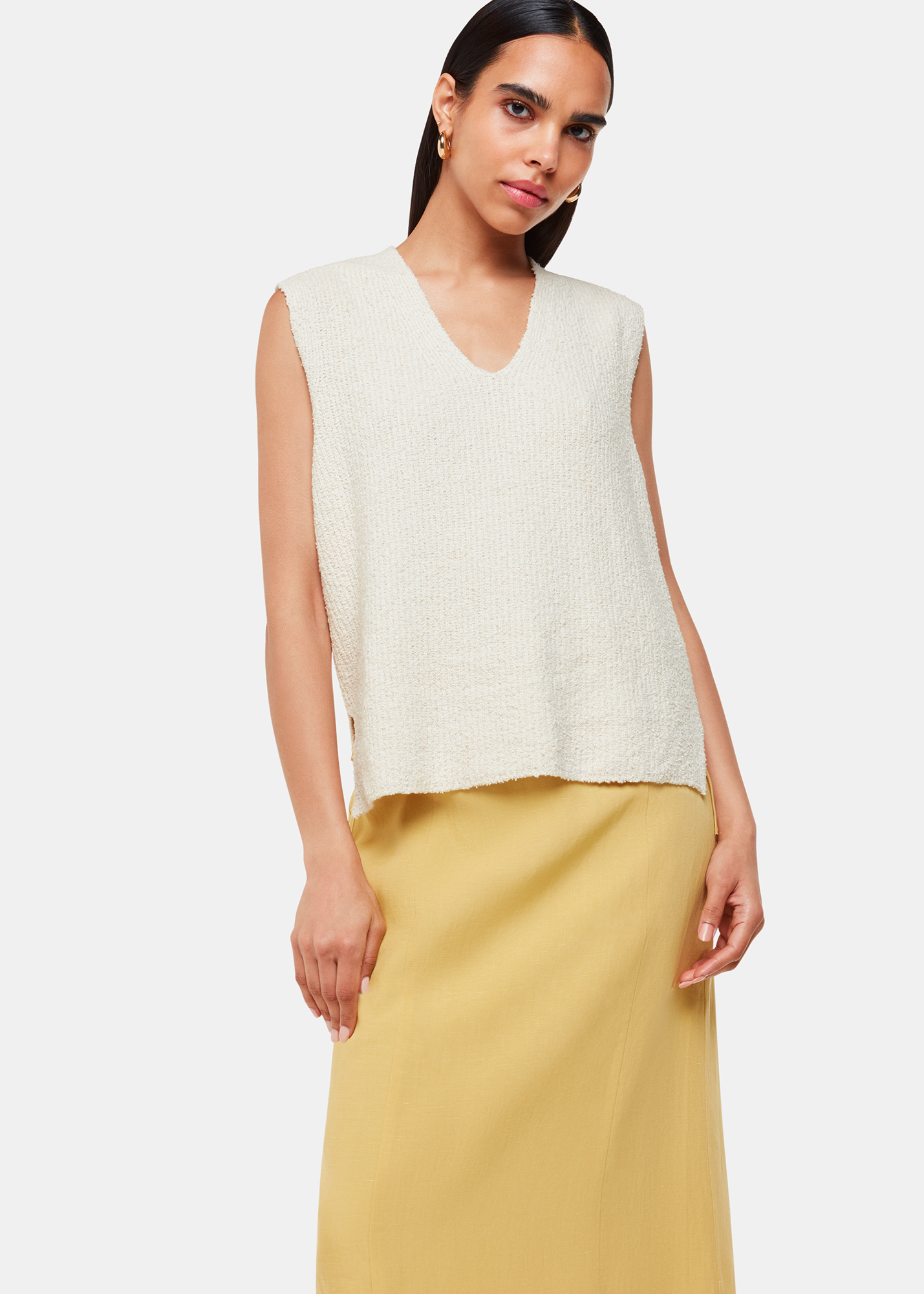 Whistles Women's Ivory Cotton Textured V Neck Tank Size XS