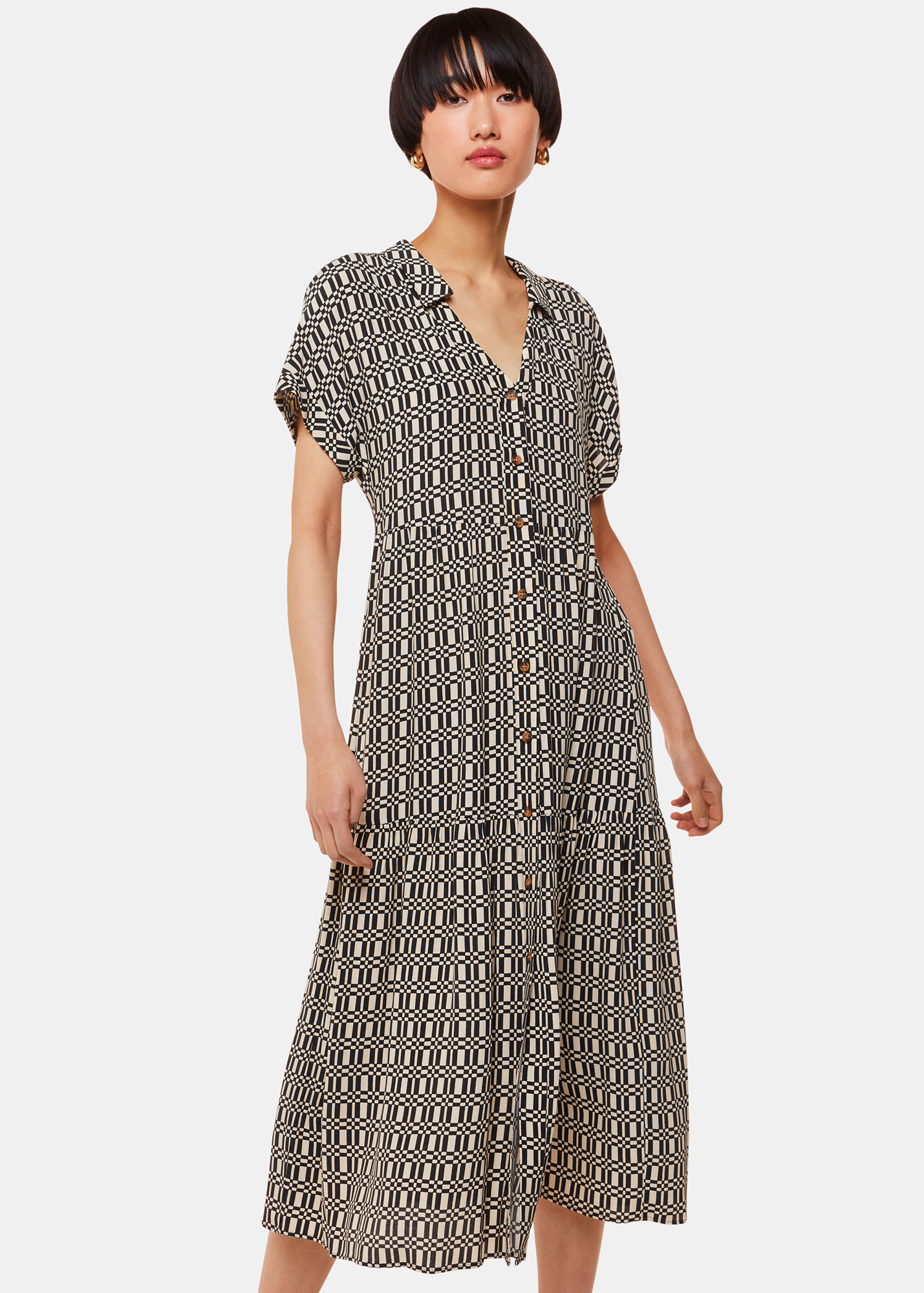 Whistles Women's Black/Multi Link Check Print Dress Size 10