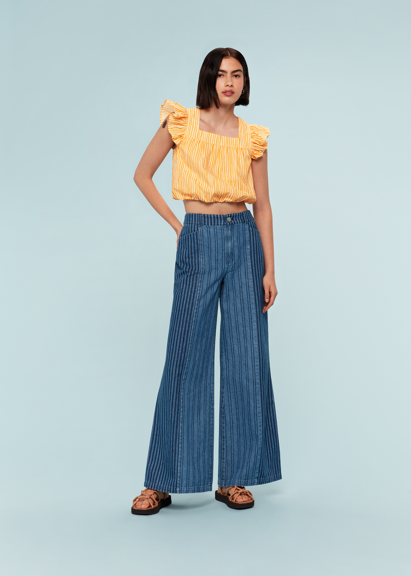 Whistles Women's Yellow/Multi Chalk Stripe Print Top Size 4