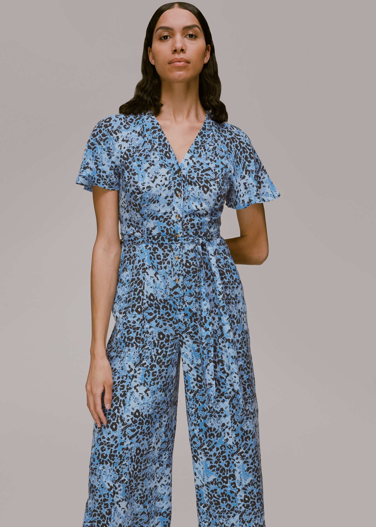 Whistles Women's Blue/Multi Hyena Spot Jemma Jumpsuit Size 4