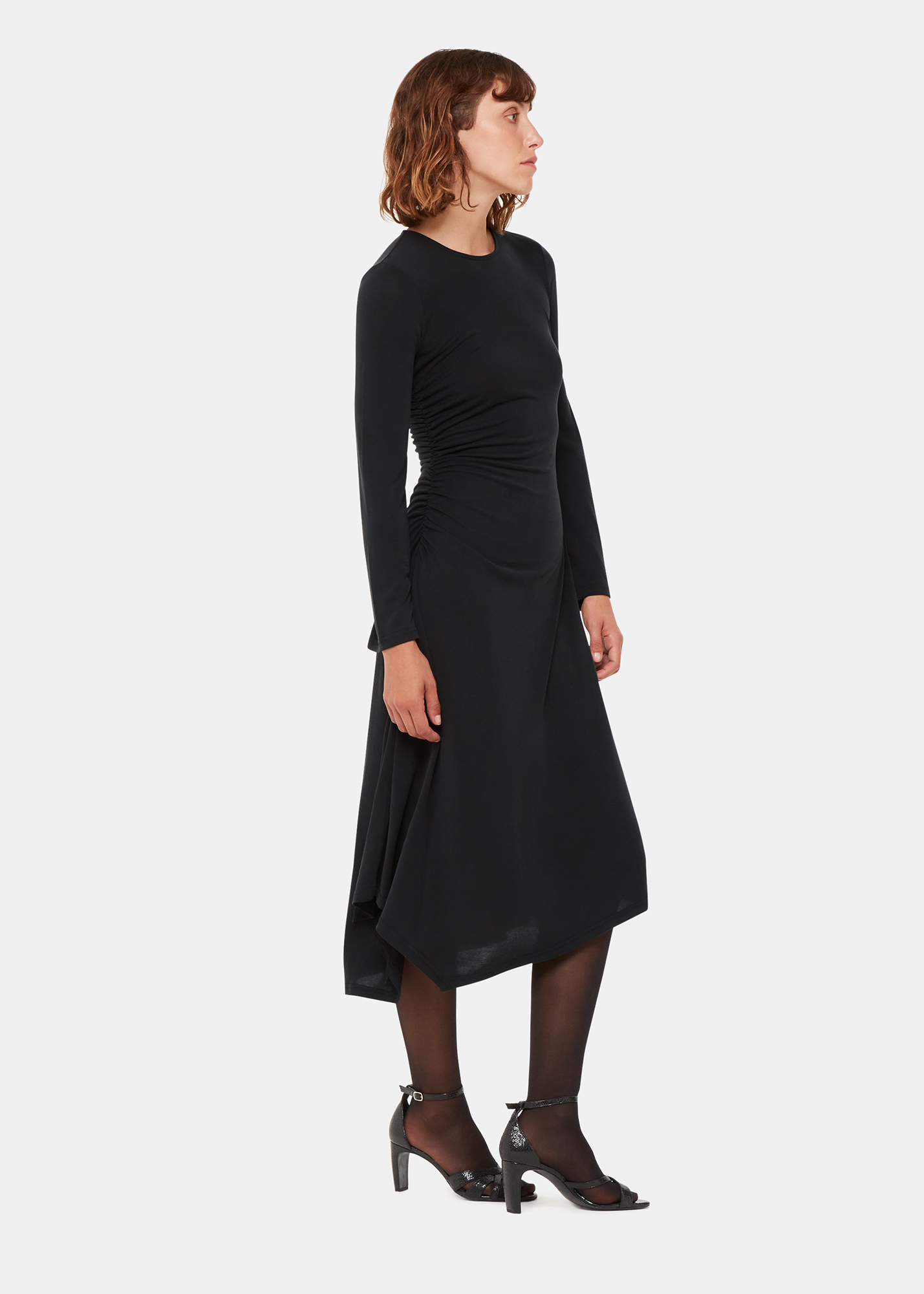 Whistles Women's Black Asymmetric Jersey Midi Dress Size 6