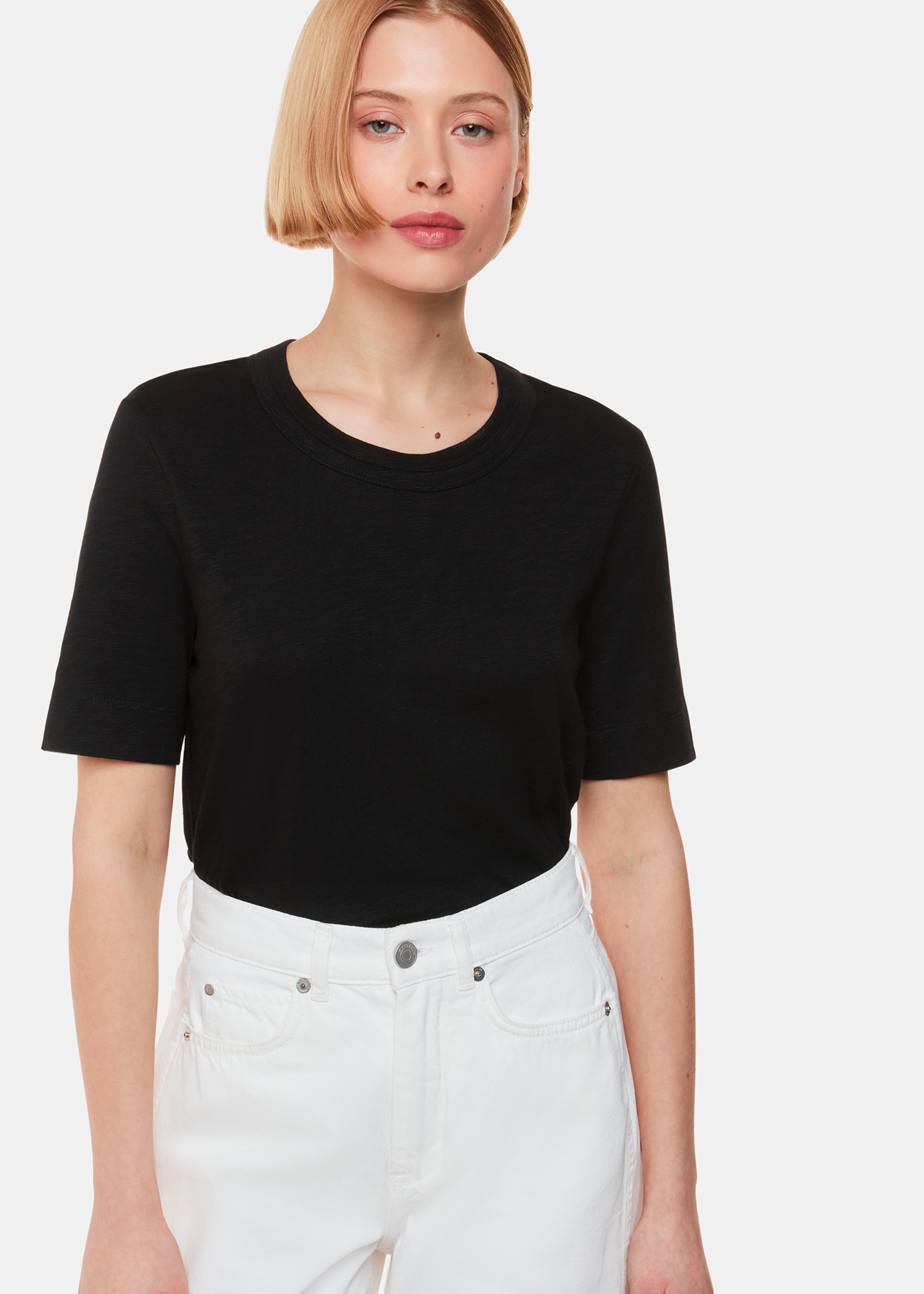 Whistles Women's Black Rosa Double Trim Tshirt Size XS