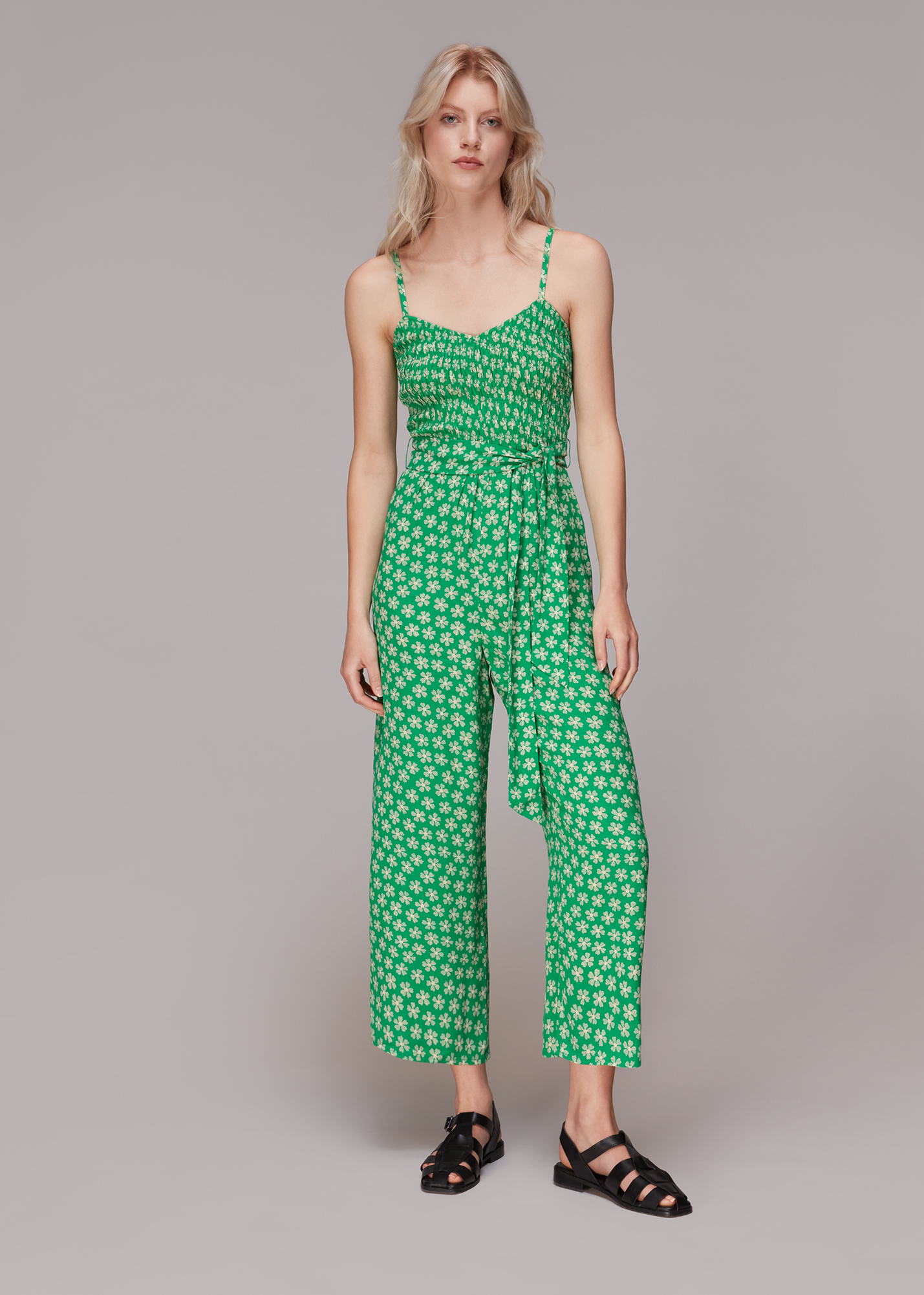 Whistles Women's Green/Multi Daisy Check Print Jumpsuit Size 18