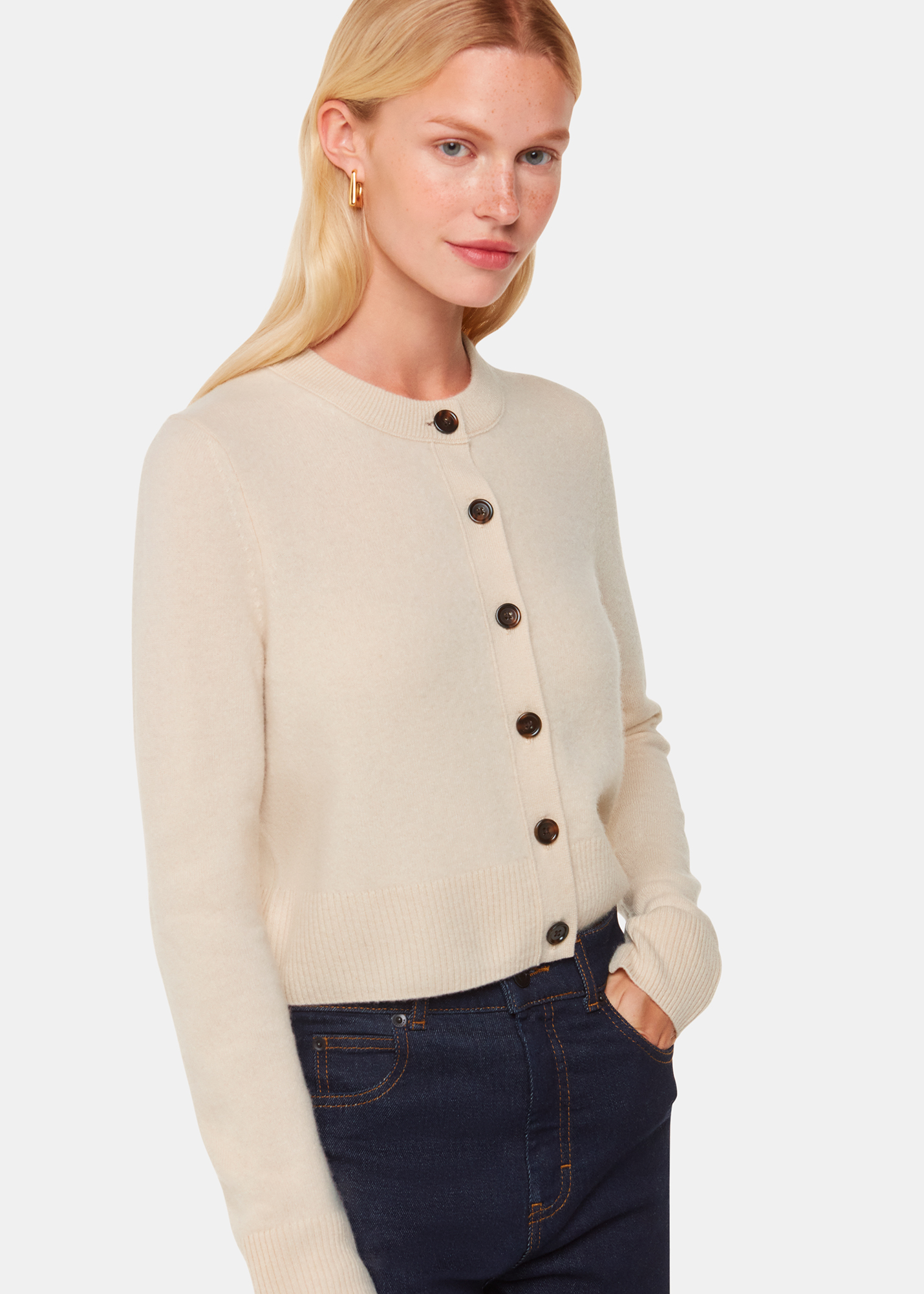 Whistles Women's Ivory Wool Cropped Cardigan Size XS