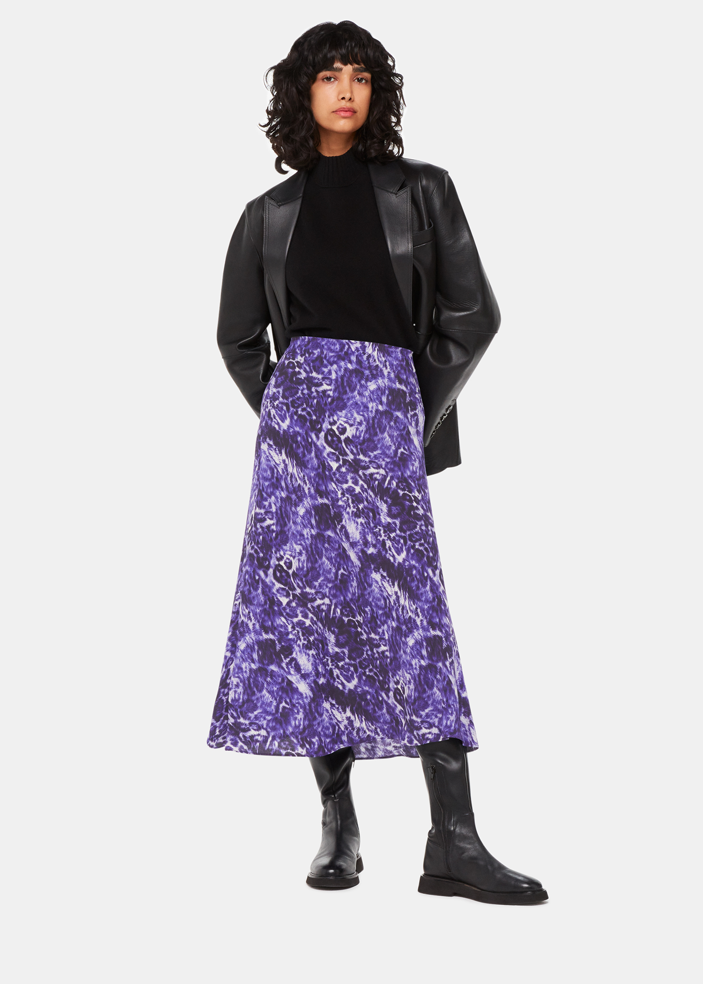 Whistles Women's Purple/Multi Glossy Leopard Bias Skirt Size 18