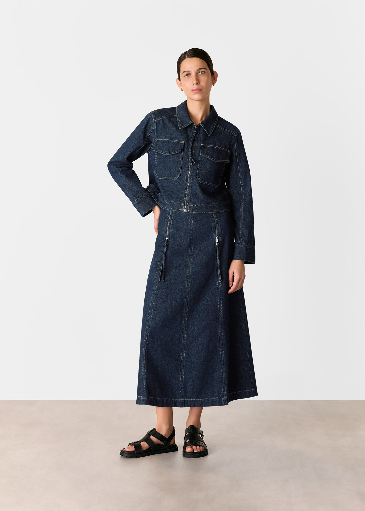 Whistles Women's Dark Denim Madri Western Midi Skirt Size 20