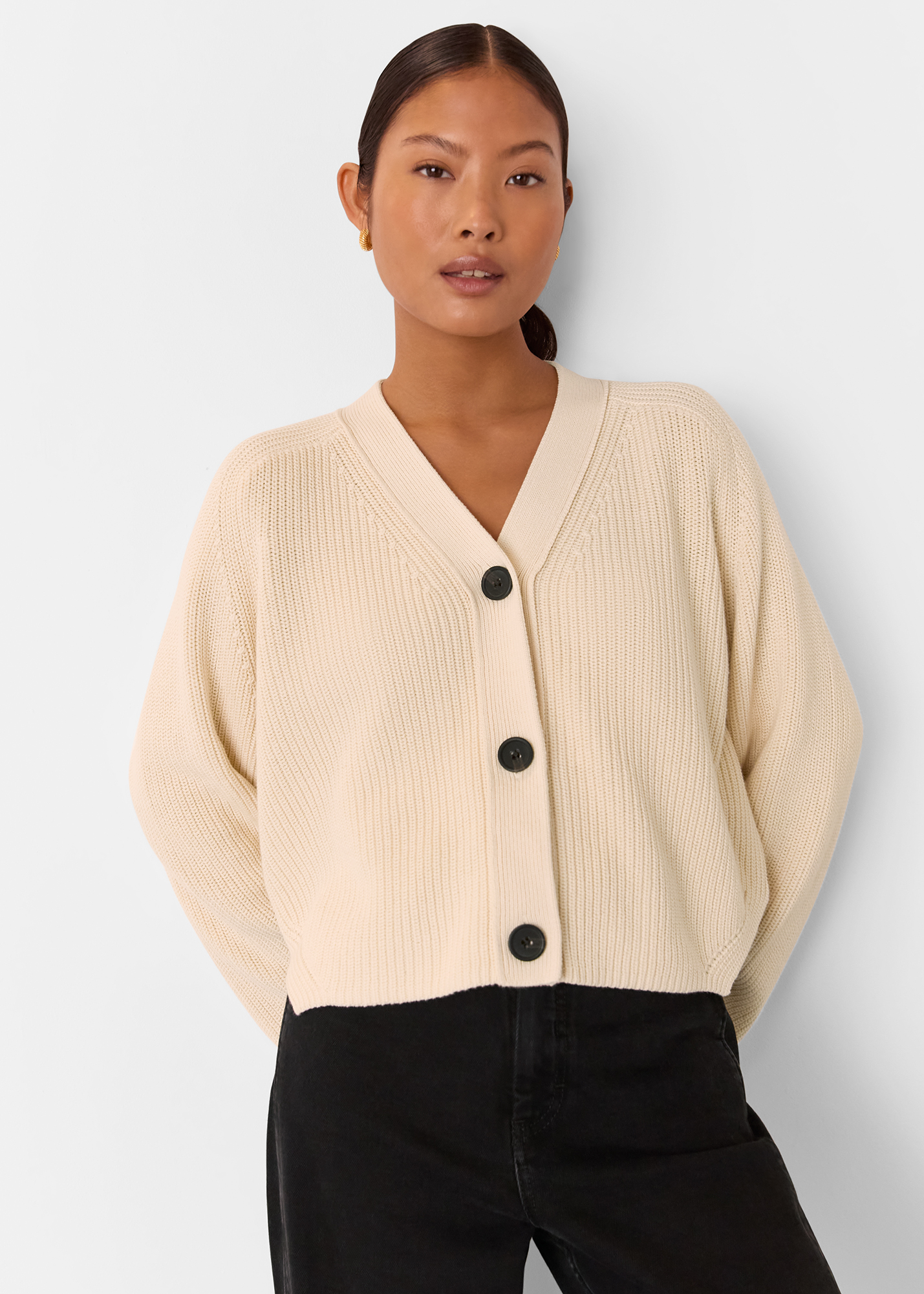 Whistles Women's Ivory Petite Nala Cotton Cardigan Size L