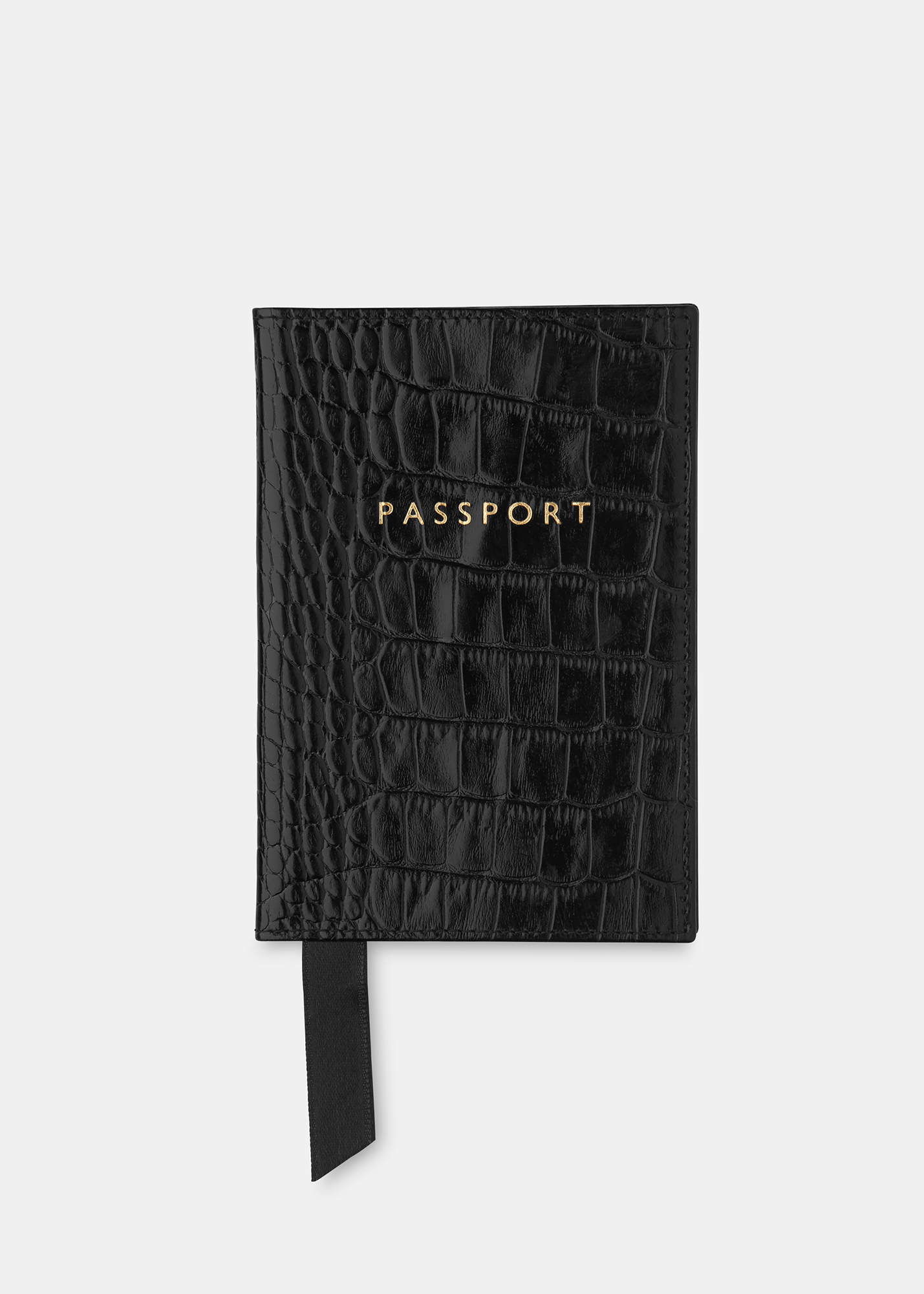 Whistles Women's Black Shiny Croc Passport Holder 
