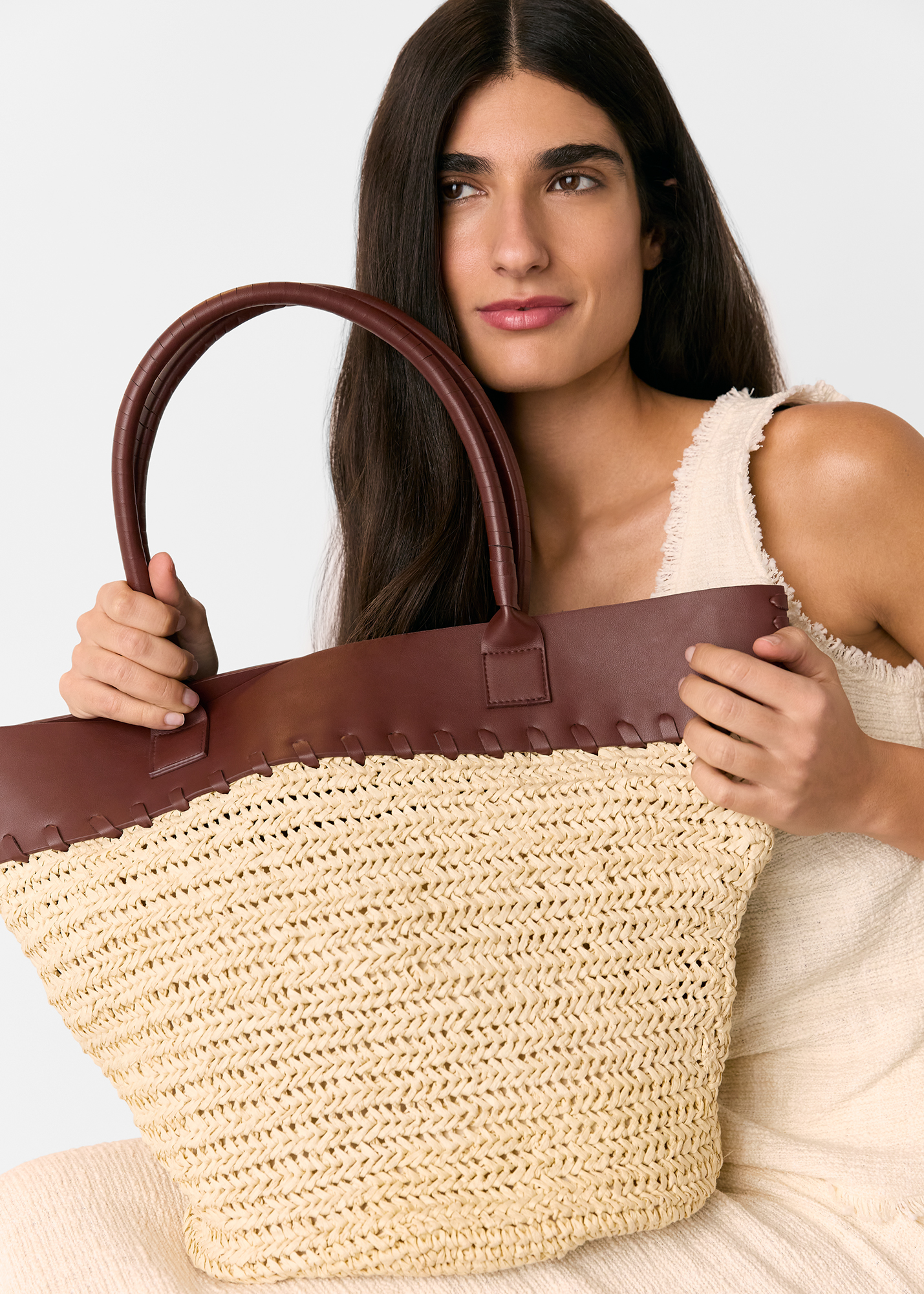 Whistles Women's Neutral Ruhi Collar Straw Tote 