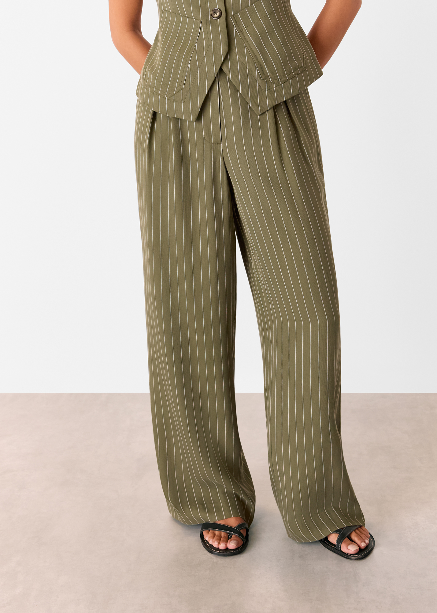 Whistles Women's Khaki/Multi Petite Lottie Pinstripe Trouser Size 18