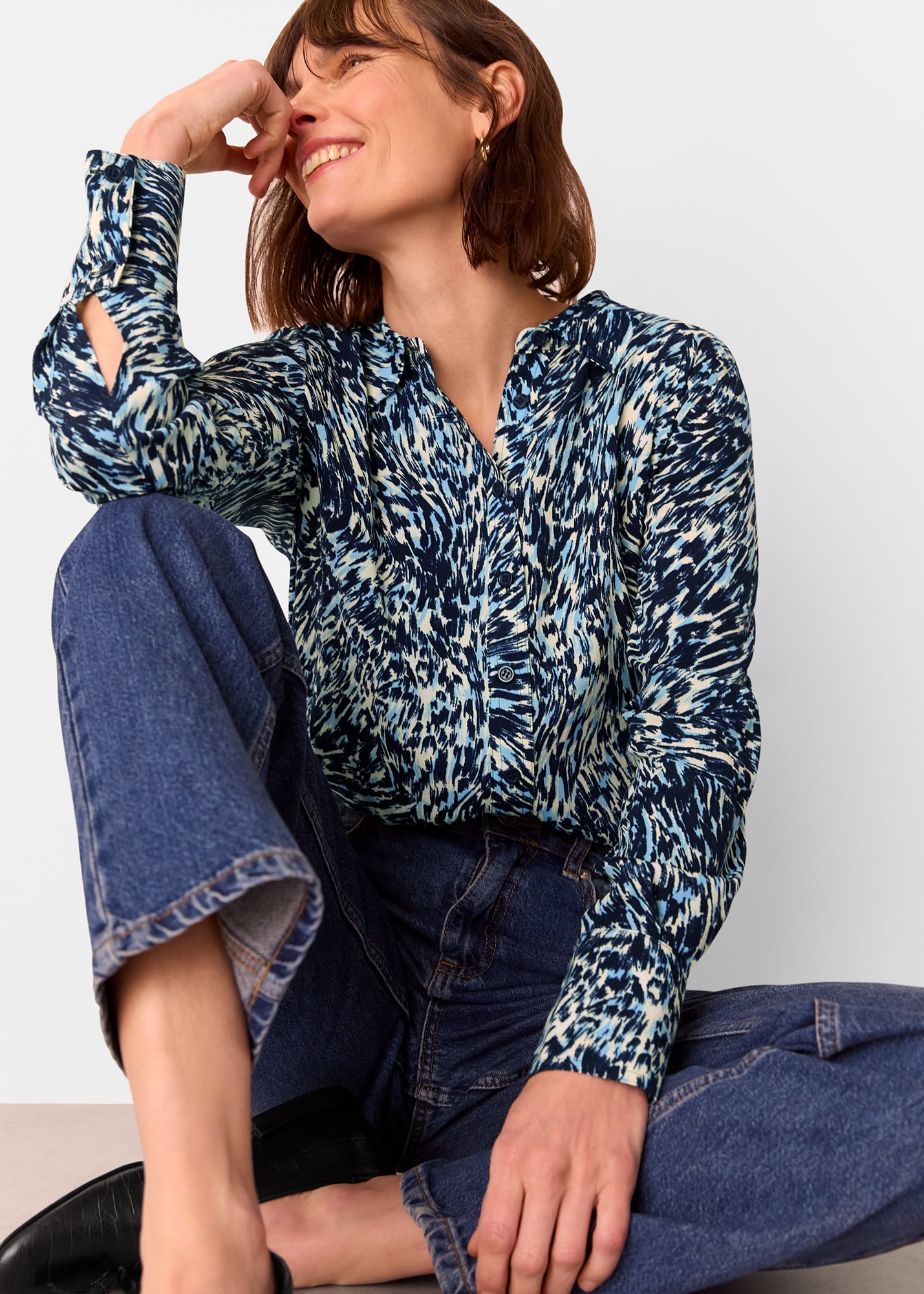 Whistles Women's Blue/Multi Leopard Swirl Print Shirt Size 8